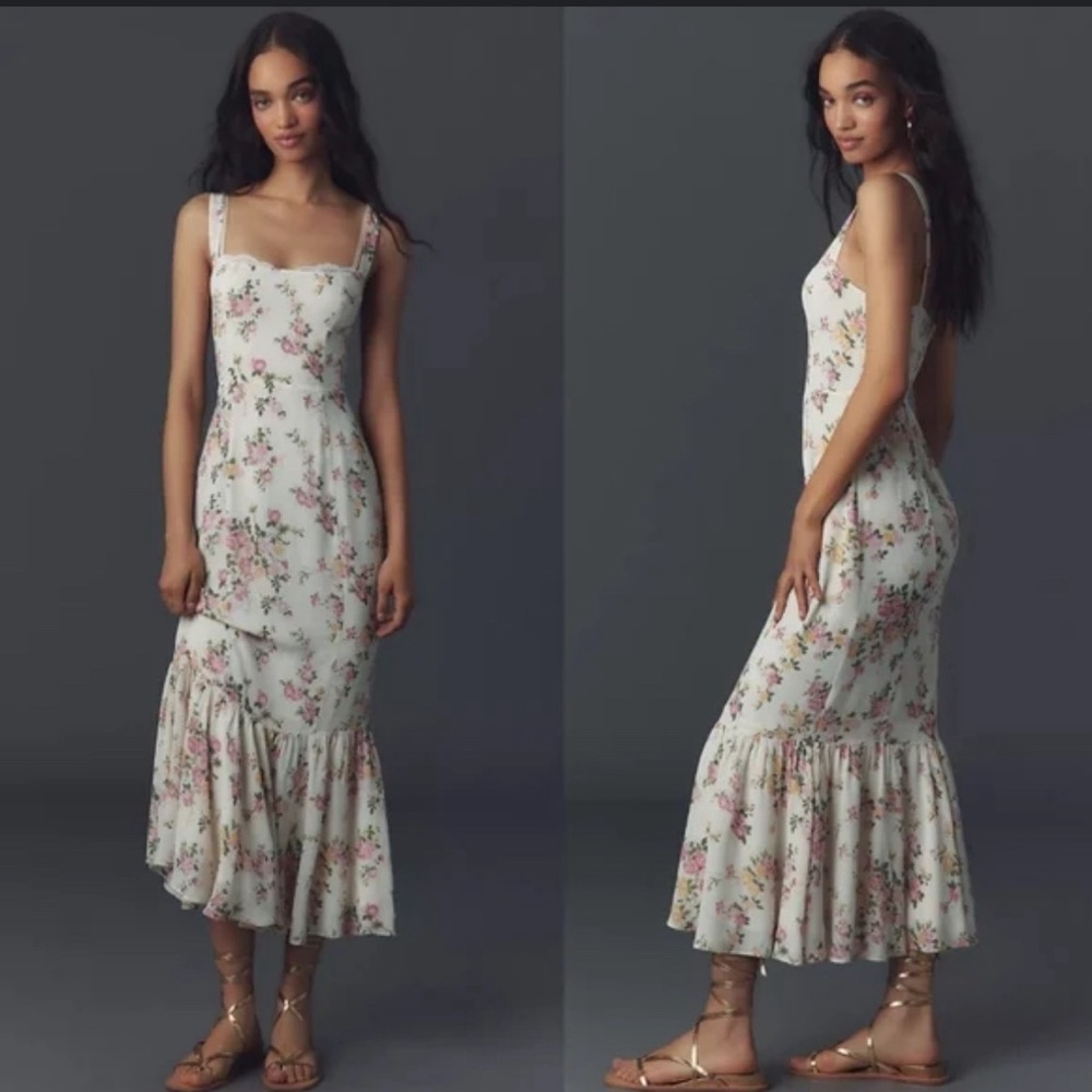 NWT Reformation Irisa Floral Trumpet Dress In Posy Print Sz 12 Pink - Picture 2 of 12